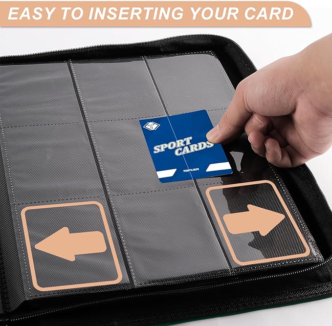 Trading Card Binder, Card Binder Album Folder Book Fit for MTG Baseball Football Sports Cards, Easy to Use Card Collection Binder (Green, 432 Pockets)