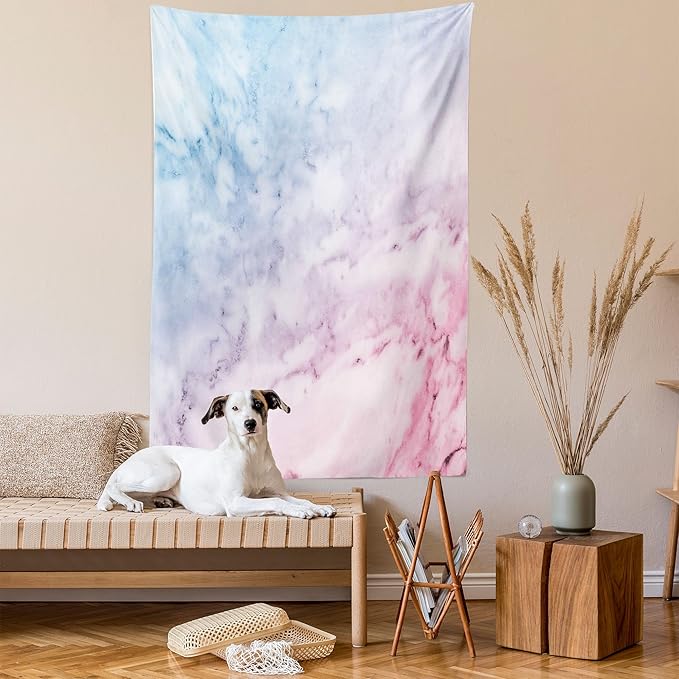Ambesonne Marble Print Tapestry Queen Size, Pastel Toned Cloudy Crack Lines Stained Antique Shabby Design, Wall Hanging Bedspread Bed Cover Wall Decor, 88" X 88", Pink