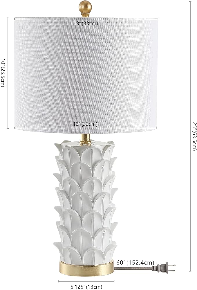 SAFAVIEH Lighting Collection Nico White/ Gold Leaf 25-inch Bedroom Living Room Home Office Desk Nightstand Table Lamp Set of 2 (LED Bulbs Included)