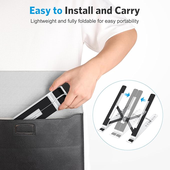 OMOTON Portable Laptop Stand, Laptop Stand for Desk Ergonomic 7-Levels Angles Adjustable Computer Stand, ABS Laptop Riser Holder Compatible with All Laptops and iPad(10-15.6")
