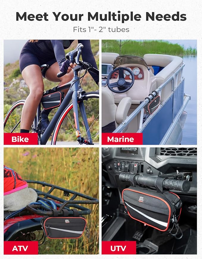 KEMIMOTO UTV Roll Cage Storage Bag Universal 1680D Grab Handle Storage Bag Dimensions 11" x 5" Side by Side Accessories Compatible with UTV, ATV, Golf Cart, Bike, Off-road Vehicle, Black and Red
