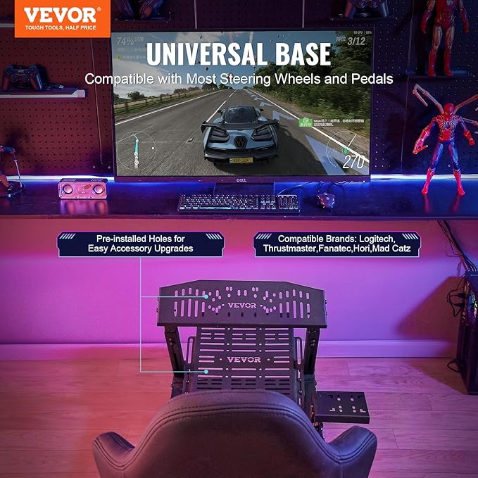 VEVOR Gaming Racing Wheel Stand, Compatible with Logitech G923/G920/G29 & Thrustmaster T248P, Heavy-Duty Adjustable Steering Wheel Stand Cockpit, 330 lbs Capacity, Compact for Sim Racing