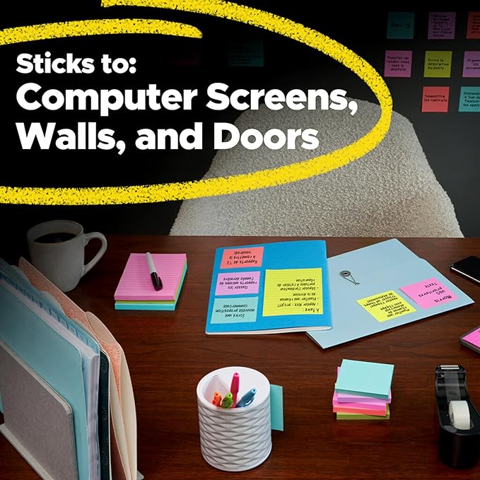 Post-it Super Sticky Dispenser Pop-up Notes, 10 Sticky Note Pads, 3 x 3 in., 2X The Sticking Power, New Year Organization or Second Semester School Supplies, Supernova Neons Collection