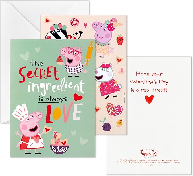 Hallmark Peppa Pig Valentines Day Cards and Stickers for Kids School (24 Classroom Valentines with Envelopes)