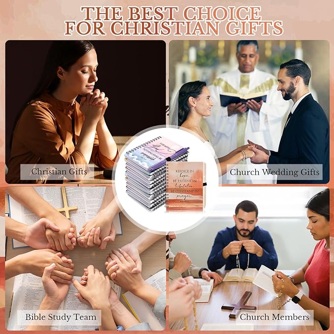 Christian Prayer Journals for Women Bulk Easter Church Gifts Spiral Notebooks with Religious Pens Bible Study Devotional Supplies Sunday School Favors(10 Sets/20 Pcs)