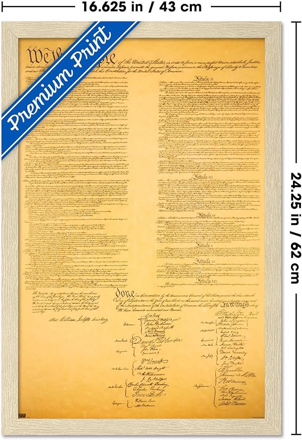 The Constitution Wall Poster, 22.4L" x 14.7W", Blonde Framed Version