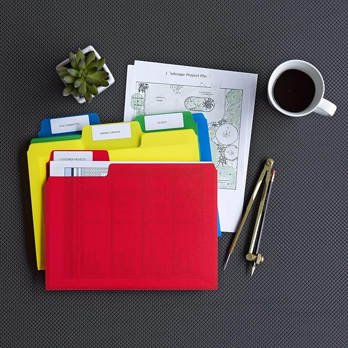 Smead File Folder, SuperTab Poly Plastic File Folders for Documents, 1/3-Cut Tabs, Letter Size, Assorted Primary Colors, Office Supplies, School Supplies, 48 Count, (10516)