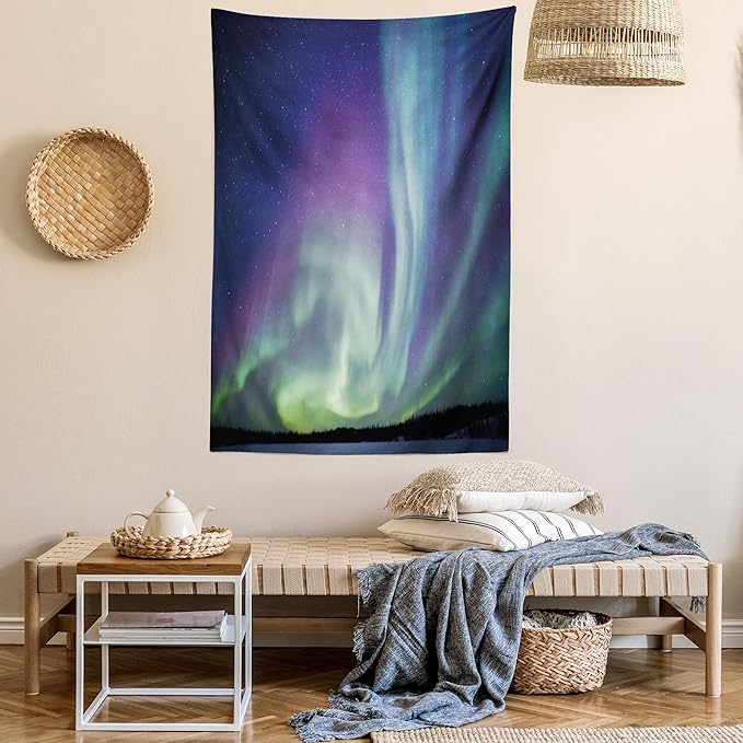 Ambesonne Aurora Borealis Tapestry, Exquisite Atmosphere Solar Starry Sky Calming Night Image, Wall Hanging for Bedroom Living Room Dorm Decor, 40" X 60", Dark Blue Mint Green