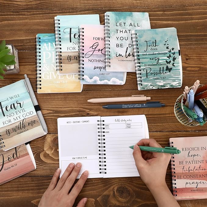 Resurhang Christian Prayer Journals for Women Bulk Easter Church Gifts Spiral Notebooks with Religious Pens Bible Study Devotional Supplies Sunday School Favors(30 Sets / 60 Pcs)