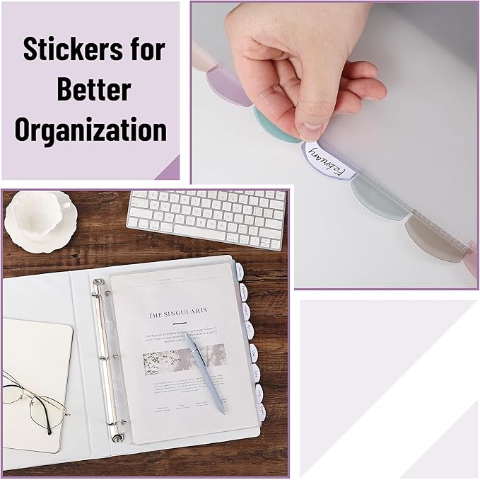 Mr. Pen- Clear Sheet Protectors with Binder, 8 Tabs, 4 Sets, Morandi Color, Clear Plastic Dividers for 3 Ring Binder, Insertable Index Page Divider Multicolor Tabs