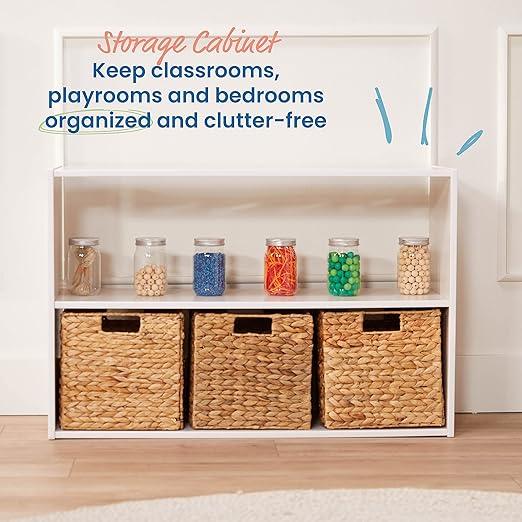 ECR4Kids Streamline 2-Shelf Double-Sided Storage Cabinet, 24in, Classroom Furniture, White Wash
