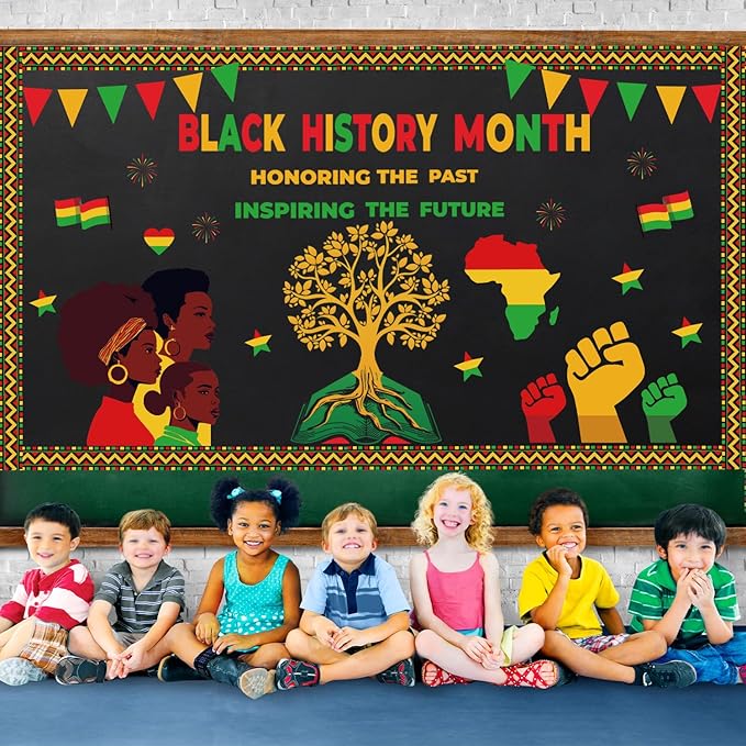 Black History Month Bulletin Board Decorations Set, Black History Month Inspirational Borders Cutouts for Classroom Home Chalkboard Wall Door Decor African American National Holiday Party Supplies