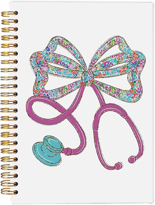 Ecezatik Coquette Floral Stethoscope Bow Nurse Notebook Journal, Nurse Appreciation Gifts for Women, Nursing Medical Graduation Gifts, Nursing Aesthetic Spiral Notebook 5.5x8.3 Inch