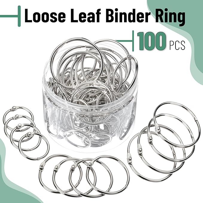 Mr. Pen- Loose Leaf Binder Ring, 100 Pack, 3 Sizes, Loose Leaf Binder Book Rings Bulk, for Books and Index Cards, for School, Home, or Office, Silver