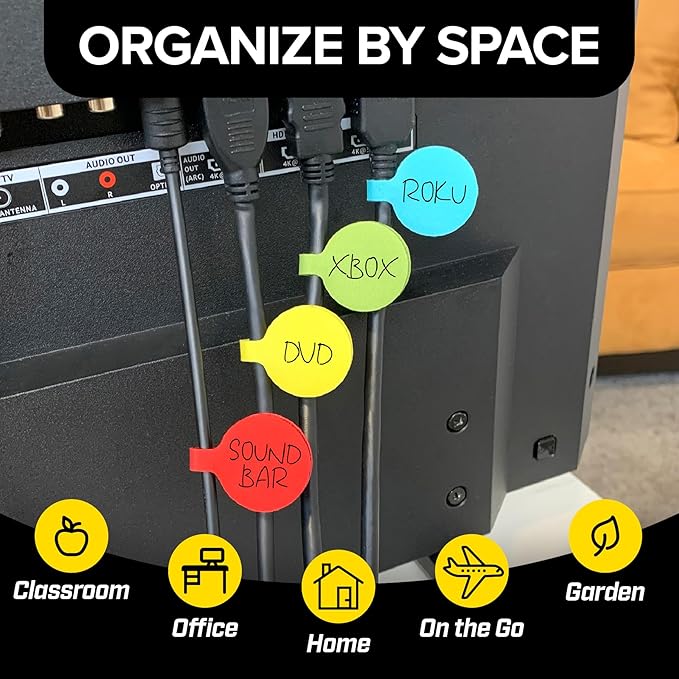 Cable Labels - Wrap-It Storage - Circles, Multi-Color (36-Pack) - Color Coded Labels for Organizing, Wire Tags Write on Surface for Labels for Charging Cords and Electronics