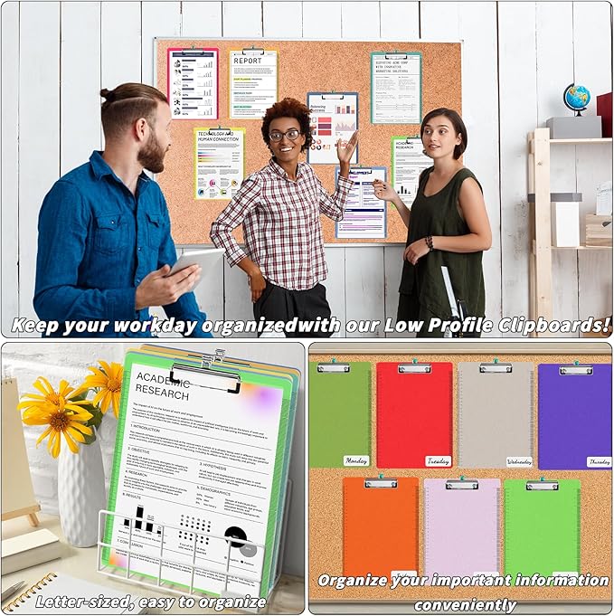 40 Pcs Plastic Clipboards Bulk with Scale Lines 20 Assorted Colors Clear Colored Clip Board 12.5 x 9 in Standard A4 Letter Size Low Profile Clipboard Portable for Classroom Office Supplies Students