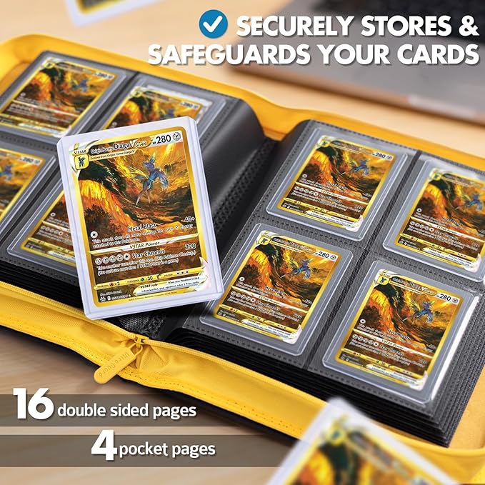 FunGuys Toploader Binder – 4 Pocket Trading Card Binder for 128 Top Loaders, Pokemon Card Binder, MTG, Yugioh, Sports Cards, TCG Storage Album, Zipper Card Collector Folder