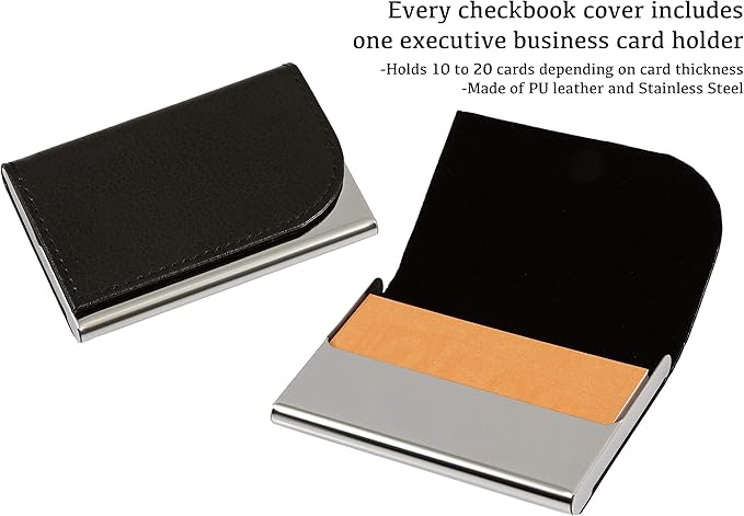 2Fold Zippered Business Checkbook Binder - 7 Ring Binder for Business Checks with Built-in Organizer and Card Case - PU Leather Portfolio for up to 600 3-Up Checks (Blue)