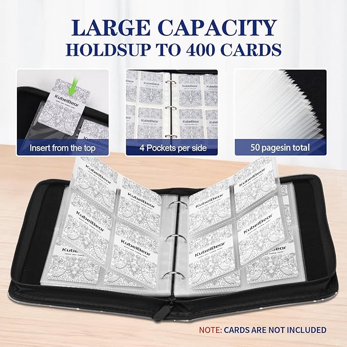 Card Binder – 400 Capacity, Zippered Trading Card Holder for MTG, Sports & Collectible Cards – Acid-Free, Durable & Travel-Friendly Storage (Blue Football, 4 Pocket)