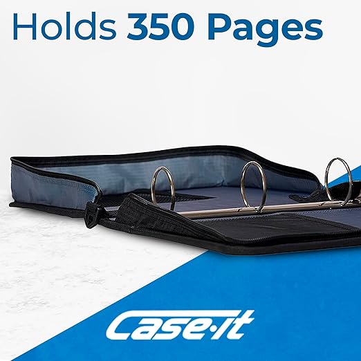 Case-it Classic Zipper Binder | 2-Inch O-Rings, 350 Sheet Capacity, Multiple Storage Pockets & Shoulder Strap | School & Office Organizer | D-251 Jet Black | 6 Pack