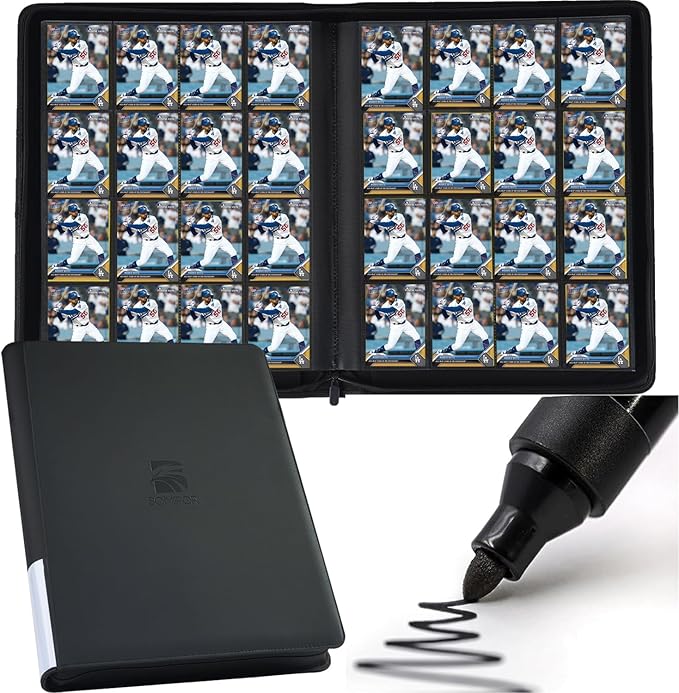 16 Pocket Trading Card Binder,Zipper Card Holder Album Holds up to 1408 Cards with 44 Sleeves, Label Design，Card Collection Binder for TCG Card/Game Cards/Sports Card -Black