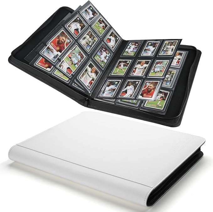Toploader Binder,Toploader Hard Cases, 9-Pocket Pages Sleeves Hold up 288 Cards.Toploader Card Binder with Sleeves for “3×4” rigid，Card Holder(White)