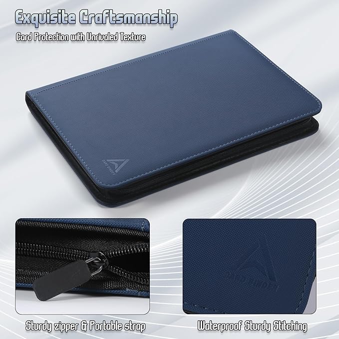 9 Pocket Card Binder - 540 Capacity with Zip Closure Premium, Double-Sided,Sturdy & Sleek PU Leather Protector for MTG, TCG, Sport & Collectible Cards (blue)