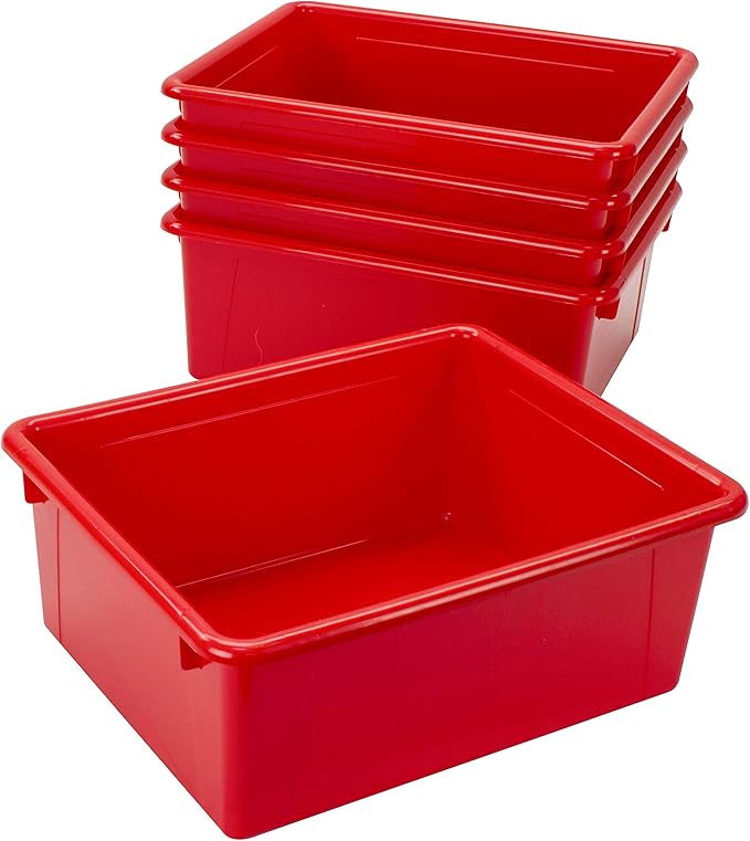 Storex Letter Size Deep Storage Tray – Organizer Bin for Classroom, Office and Home, Red, 5-Pack (62525A05C)