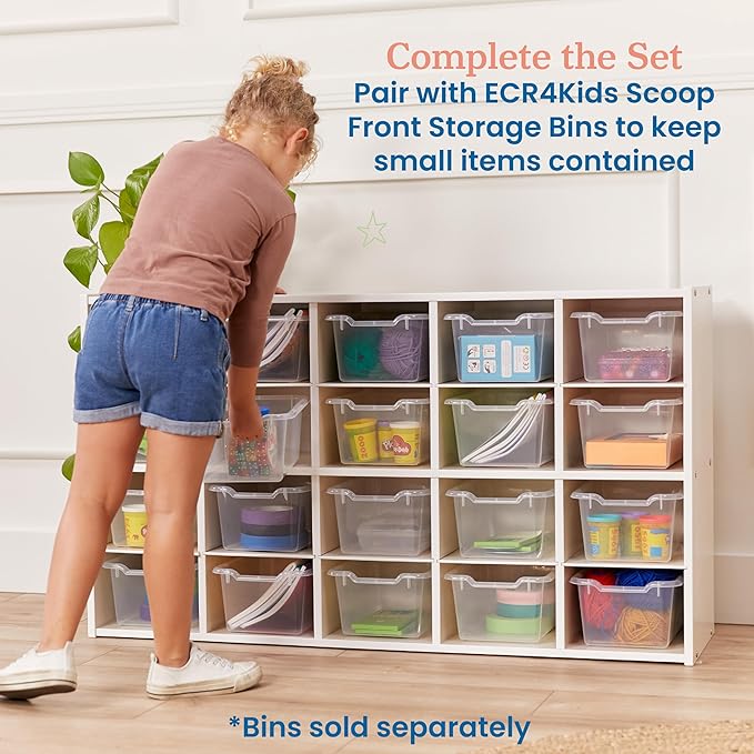 ECR4Kids Streamline 20 Cubby Tray Storage Cabinet, 4x5, Classroom Furniture, White Wash