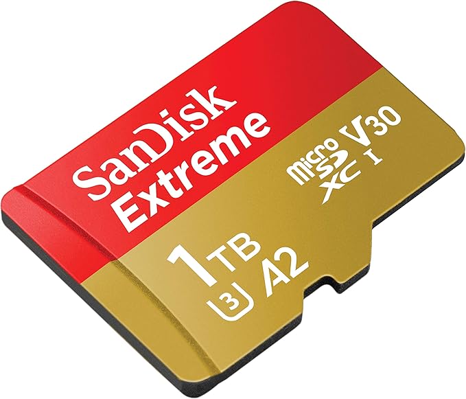 SanDisk 1TB Extreme microSD UHS I Card for 4K Video on Smartphones, Action Cams & Drones 190MB/s Read, 130MB/s Write SDSQXAV 1T00 GN6MN, Red/Gold