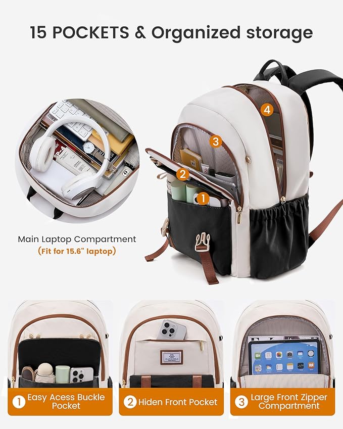LOVEVOOK School Backpack for Girls Boys,Bookbag for Teen with Pouch Pocket for Large Capacity Cup, Waterproof School Bookbag, Preppy Backpack Travel Daypack with 15.6 inch Laptop Compartment