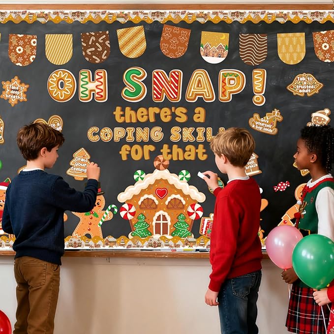 Christmas Bulletin Board Decorations - Christmas Gingerbread Classroom Decorations Set Gingerbread Man House Paper Cutouts Bulletin Board Decor School Office Wall Chalkboard Decor Supplies