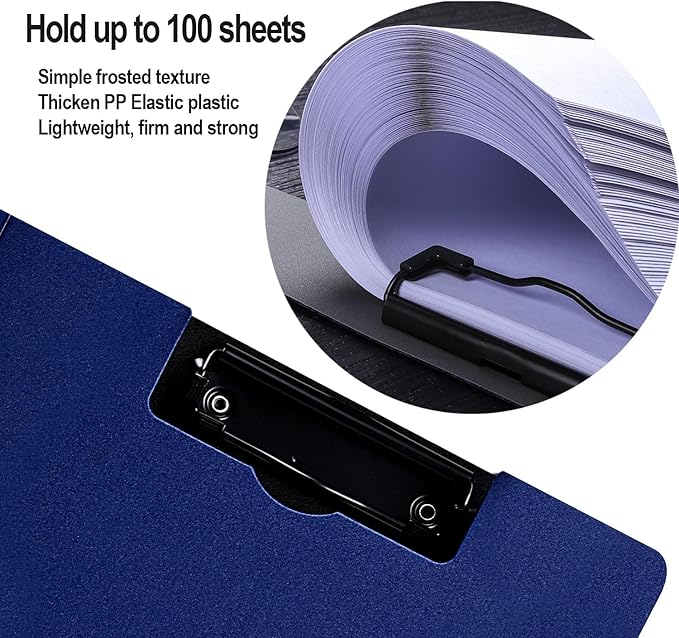 Clipboard Folder, A4 Foldable Clipboards, Office Clipboard Folder with Double Clips Metal Clip, 360 Degree Foldable Storage Clipboards for Office, School or Medical Field, Blue