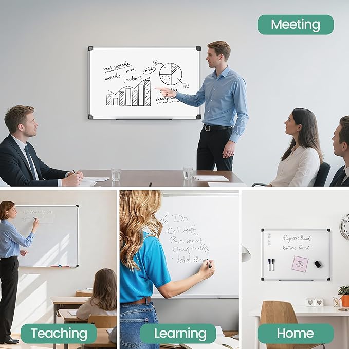Magnetic White Board 24" x 18" for Wall, Dry Erase Board for Home Office, School, Study Room – Silver Aluminum Frame with 2 Markers, 4 Magnets, Eraser Included