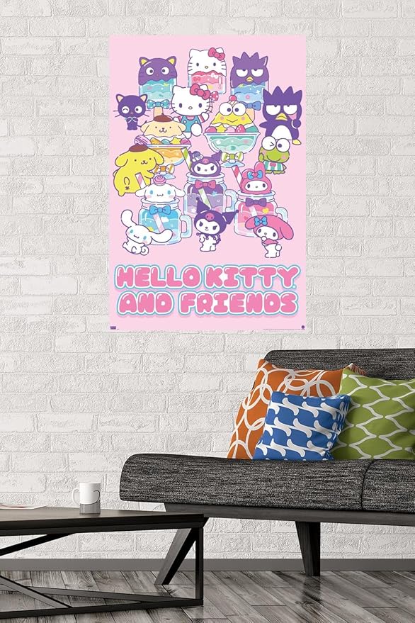 Trends International Hello Kitty and Friends: 24 Summer Fresh - Group Wall Poster, 22.37" x 34.00", Poster & Mount Bundle
