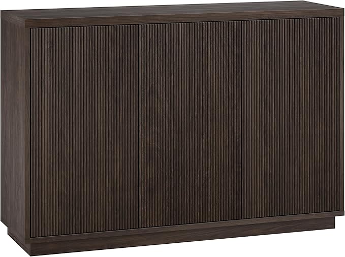 Henn&Hart 48" Fluted Sideboard Buffet Cabinet, Ribbed Wooden Credenza with 3 Doors, Adjustable Shelves, and Cable Management Cut-Outs for Dining Room, Kitchen, Living Room or Entryway, Warm Brown