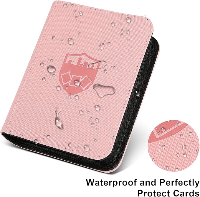 Trading Card Binder 4 Pocket, GERMUN PU Cover Card Binder for 160 Cards, Premium Trading Card Holder Folders, Double Sided Pocket Card Album for MTG, TCG (Pink)