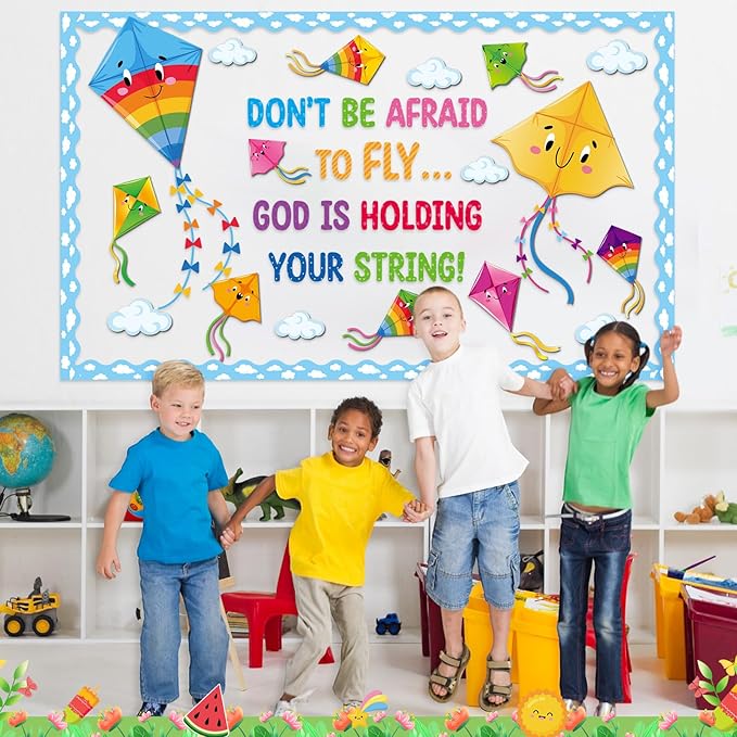 Pasimy Kite Bulletin Board Decorations Set Back to School Classroom Decor Motivational Religious Christian Cutouts Cloud Bulletin Board Borders for Summer Sunday School Home Office Wall Door Supplies