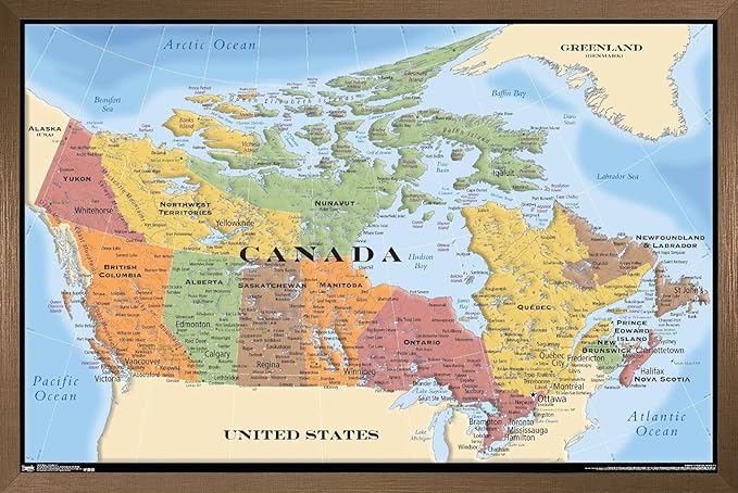 Map - Canada Wall Poster, 22.4L" x 14.7W", Bronze Framed Version