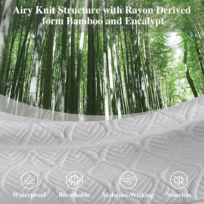 Full Size Mattress Protector, Waterproof Mattress Pad Washable Rayon Mattress Cover Breathable Noiseless Bed Protector 3D Patterns 5" - 21'' Elastic Fitted Deep Pocket(Light Grey)