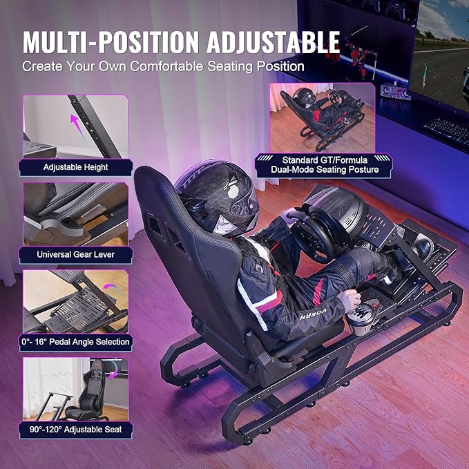 VEVOR Gaming Racing Wheel Stand, Compatible with Logitech G923/G920/G29 & Thrustmaster T248P, Heavy-Duty Adjustable Steering Wheel Stand Cockpit, 330 lbs Capacity, Compact for Sim Racing