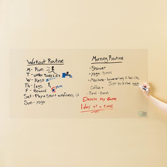 Think Board Clear Whiteboard Wall Sticker 24"x48" – Self-Adhesive Transparent Dry Erase Surface – Removable Message Board for Home, Office & Dorms – Great for Planning, Brainstorming & Organization