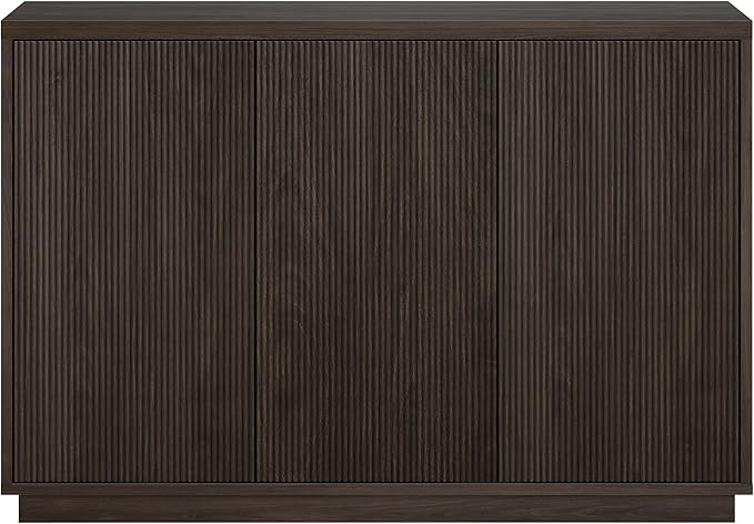 Henn&Hart 48" Fluted Sideboard Buffet Cabinet, Ribbed Wooden Credenza with 3 Doors, Adjustable Shelves, and Cable Management Cut-Outs for Dining Room, Kitchen, Living Room or Entryway, Warm Brown