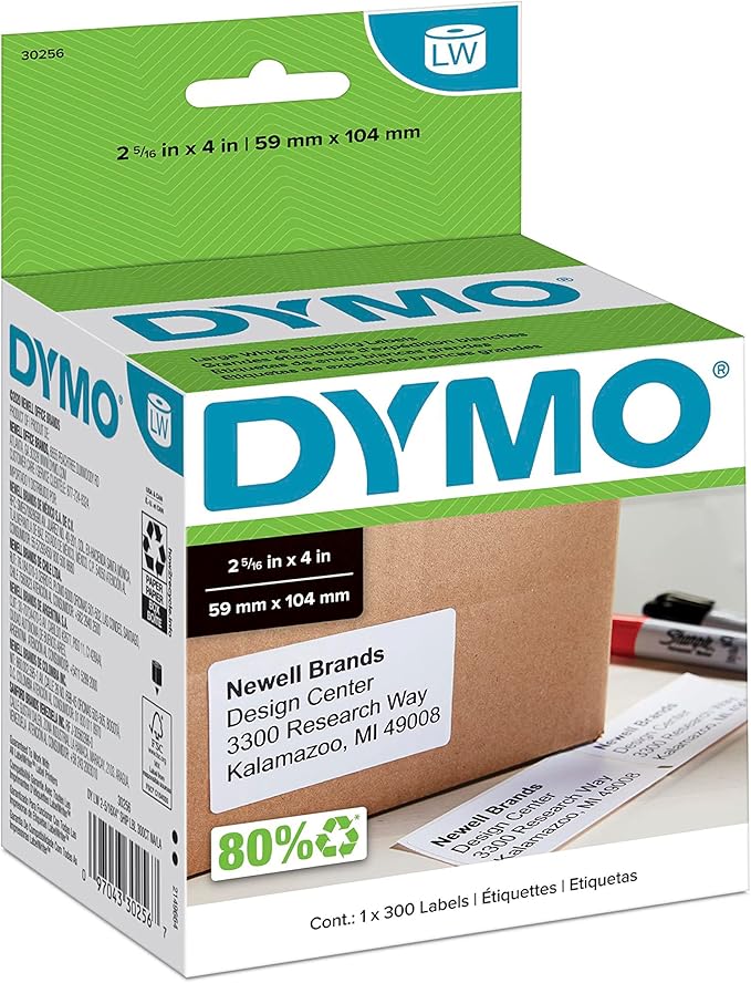 DYMO Authentic LW Large Shipping Labels DYMO Labels for LabelWriter Label Printers Print Up to 6-Line Addresses 2-5/16" x 4" 1 Roll of 300