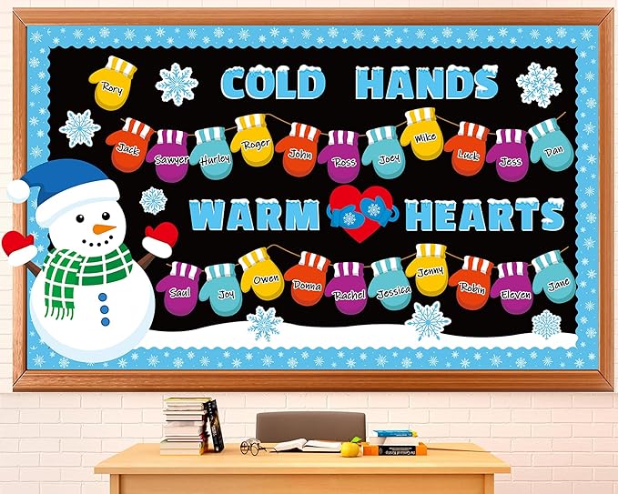 Winter Bulletin Board Decorations Winter Classroom Cutouts Snowman Snowflake Colored Gloves Paper Decors for Christmas Holiday School Classroom Chalkboard Home Door Wall Party Decor Supplies