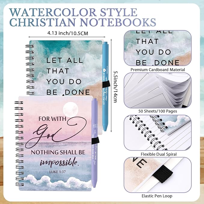 Christian Prayer Journals for Women Bulk Easter Church Gifts Spiral Notebooks with Religious Pens Bible Study Devotional Supplies Sunday School Favors(10 Sets/20 Pcs)