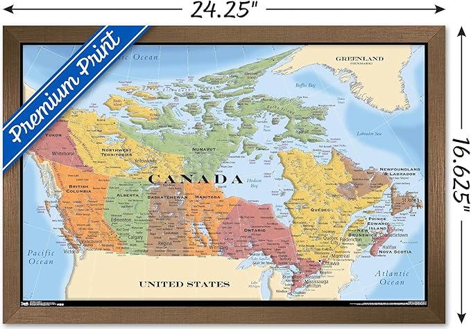 Map - Canada Wall Poster, 22.4L" x 14.7W", Bronze Framed Version