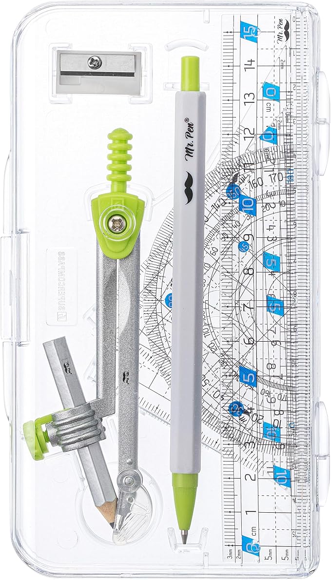 Mr. Pen- Geometry Set, 7 pcs, Compass for Geometry Compass Math, Geometry Kit with Storage Box, Math Compass, Geometry Set for School, Protractor and Compass Set, Drawing Tools, Ruler Set