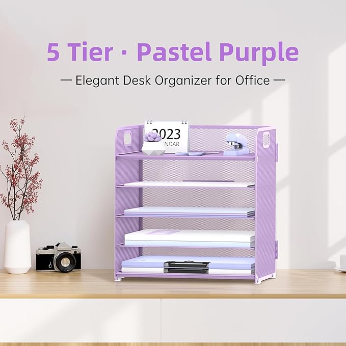 Supeasy 5 Trays Paper Organizer Letter Tray with Handle-Mesh Desk File Organizer, Paper Sorter Desk Organizer for Office, Home or School