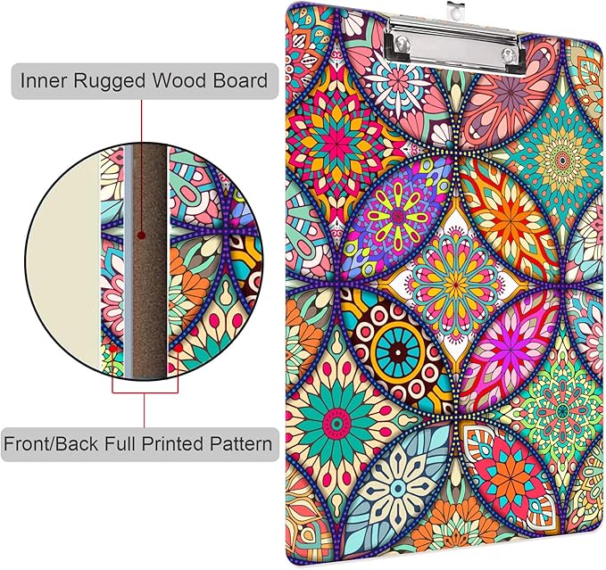 Fashion Clipboard, A4 Letter Size Wooden Decorative Clipboards for Teacher, Nurse, Doctor,Student and Kids, Cute Design for Standard Size 12.2" x 8.9" (C-Colorful Flower)